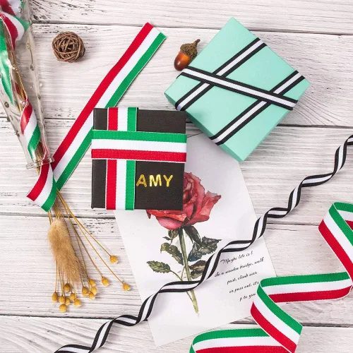 Vista 5 de PH PandaHall Cinta de rayas rojas, blancas y verdes, de 50 yardas, bandera italiana, cinta patriótica, decoraciones navideñas italianas, cintas
