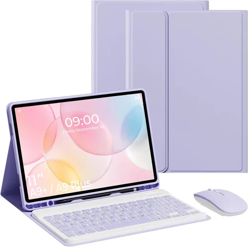 Vista 8 de Funda con teclado para Samsung Galaxy Tab A9 Plus/A9 11’’ 2023, Funda para tablet Samsung A9 Plus con ranura para lápiz, teclado desmontable tipo
