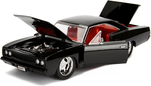 Vista 6 de Jada Big Time Muscle 1:24 1970 Plymouth Road Runner - Coche fundido a presión, juguetes para niños y adultos (negro)