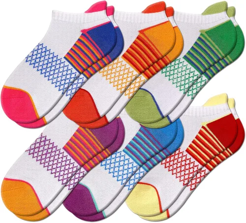 Vista 7 de eallco Calcetines de tobillo para mujer, calcetines deportivos acolchados con lengüeta, 6 pares