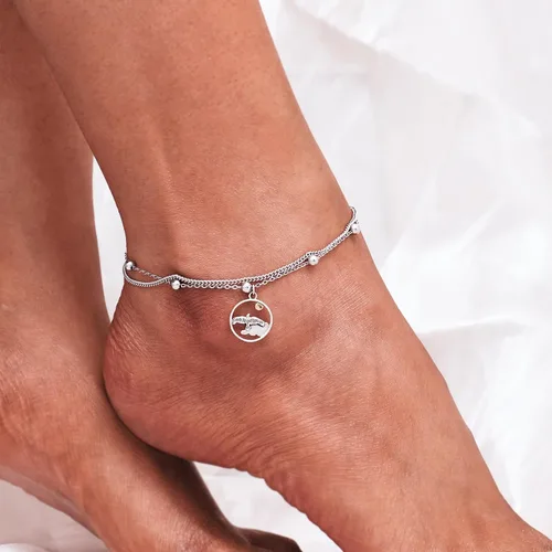 Vista 64 de CHIC & ARTSY Tobilleras de plata de ley S925 para mujer, pulsera de tobillo ajustable multicapa para playa, joyería de verano para mujer, de 10 a 11