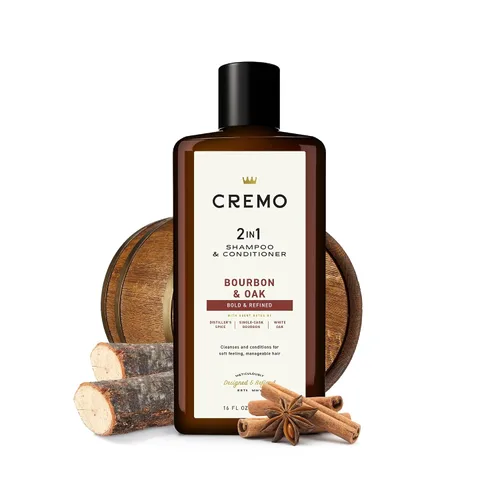 Vista 4 de Cremo Bourbon & Oak Barber Grade Champú y acondicionador 2 en 1, 16 onzas líquidas (paquete de 2) - Una sofisticada mezcla de especias