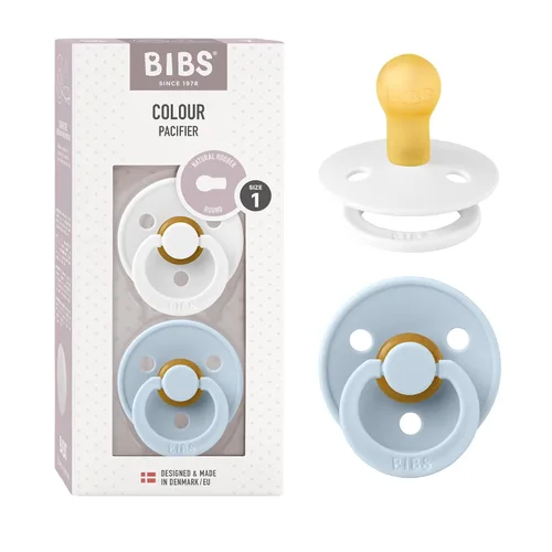 Vista 79 de BIBS - Paquete de 2 chupetes para bebés, goma natural libre de bisfenol A, hechos en Dinamarca, colección Colour, para bebés de 18+ meses, azul bebé
