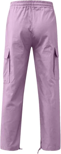 Vista 4 de GDJGTA Pantalones para hombre de algodón y lino Harem Street Bib Pants Loose Fit Hippie Yoga Beach Pantalones con cintura múltiples tejidos bolsillos