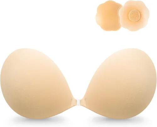 Vista 8 de Wingslove - Sujetador adhesivo, reutilizable, sin tirantes, autoadhesivo, invisible, push-up, para vestido sin espalda Marfil
