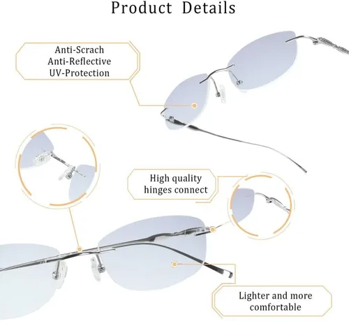 Vista 51 de LifeArt Pure Titanium Frame Glasses/Blue Light Blocking Reading Glasses, Reduce Eyestrain, Stylish for Men and Women 3033_(champán Clear)