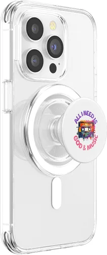 Vista 3 de God & Music - Cinta de casete vintage, retro Boombox Faith Tee PopSockets MagSafe PopGrip para iPhone