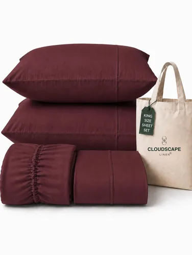 Vista 13 de CLOUDSCAPE LINEN 400TC 100% Egyptian Cotton Luxury Twin Bed Sheets - White
