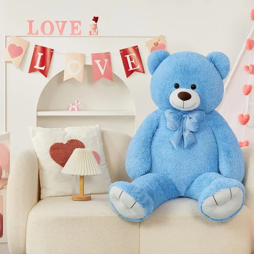 Vista 2 de Tezituo Oso de Peluche Gigante de 47 Pulgadas, Suave Animal de Peluche Grande Tamaño Real de 4 Pies, Juguete de Oso de Peluche, Regalo de San Azul