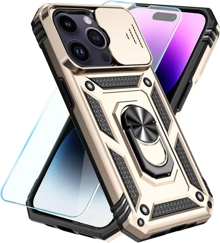 Vista 29 de SunStory Compatible con iPhone 13 Case/iPhone 14 Case con Protector de Pantalla HD y Cubierta de Cámara Deslizante y Soporte de Anillo Giratorio