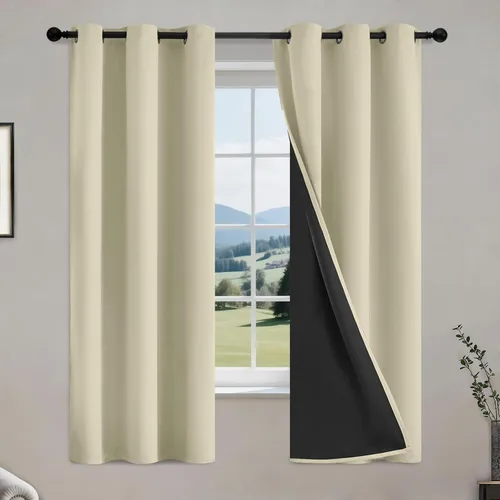 Vista 14 de COSVIYA Cortinas opacas 100% beige Biscotti para dormitorio, juego de 2 paneles de 63 pulgadas de largo, bloqueo de luz completa, aislamiento
