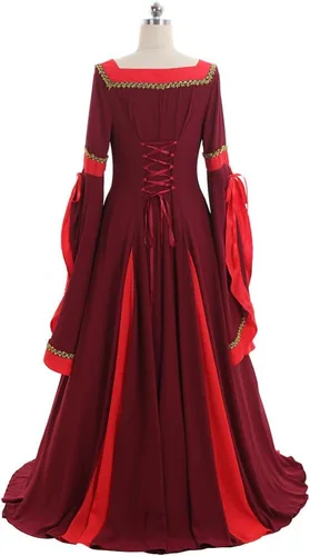 Vista 5 de CosplayDiy Vestido renacentista para mujer, disfraz medieval, vestidos victorianos, falda pirata, vestido de elfo de hadas renacentistas