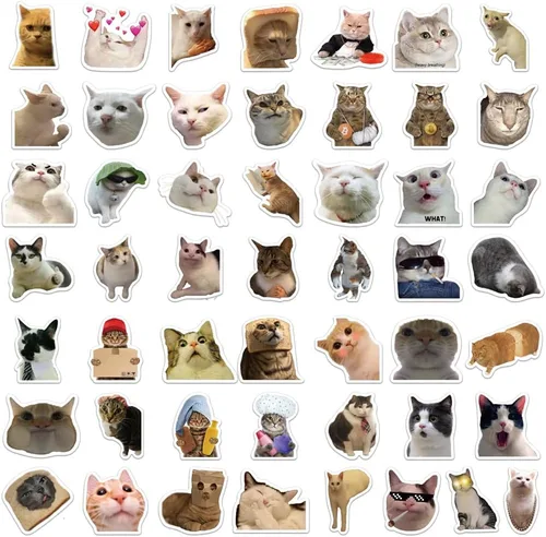 Vista 3 de 50 piezas de calcomanías de gato, lindas calcomanías de vinilo impermeables para portátil, botella de agua, patineta, equipaje, parachoques de coche