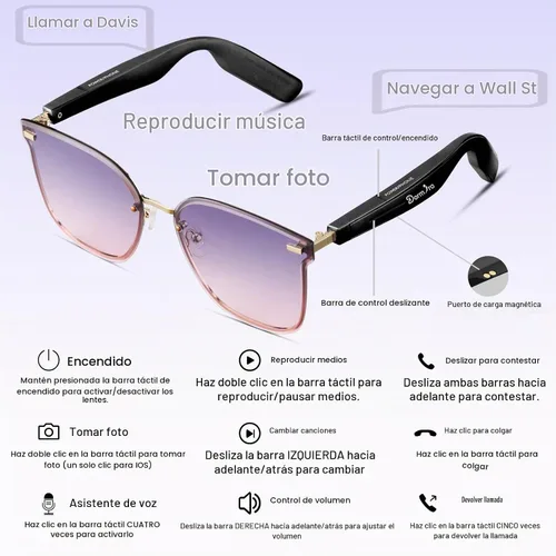 Vista 3 de Gafas Inteligentes para Mujeres IPX7 Impermeables Gafas AI con Traductor 150+ Idiomas Gafas Bluetooth con Altavoz, Auriculares de Oído Abierto