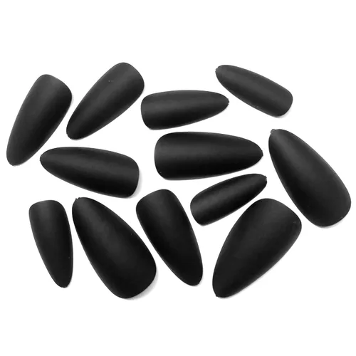 Vista 5 de 240 uñas postizas a presión con diseño de almendra de longitud media, uñas negras mates con diseño de almendra, puntas de uñas postizas cortas