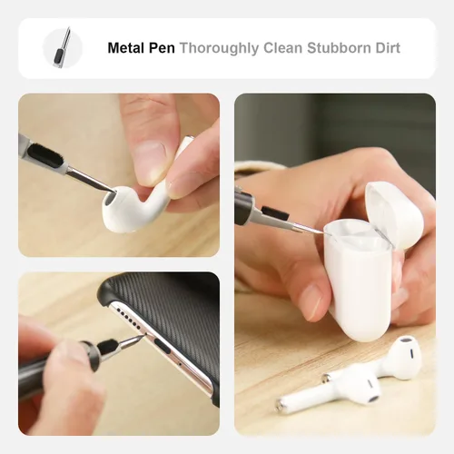 Vista 2 de Kit limpiador para Airpods Pro 1 2 3 pluma de limpieza multifunción con cepillo suave esponja flocado para auriculares Bluetooth, herramientas
