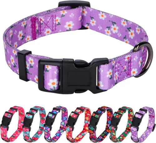 Vista 31 de Collar de perro para perros pequeños con patrón floral para hembras y perros, talla S A1_Girasol