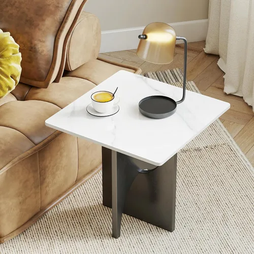 Vista 2 de Square Table Top, 19.6” White Sintered Stone Tabletop, DIY Replacement & Cover Marble Desktop, Scratch & Wear Resistant, Suitable for Indoor &