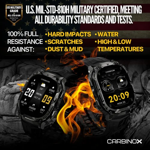 Vista 2 de CARBINOX Vortex - Reloj inteligente con cargador, resistente rastreador de fitness IP69K resistente al agua, compatible con teléfonos Android e iOS