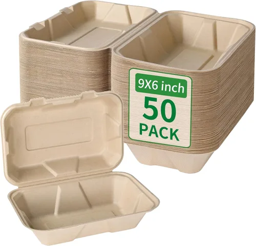 Vista 9 de Aricsen Paquete de 50 Cajas de Almuerzo Cuadradas Pequeñas Desechables Compostables de 6 x 6 Pulgadas, Recipientes para Llevar con Tapa, Concha Tipo