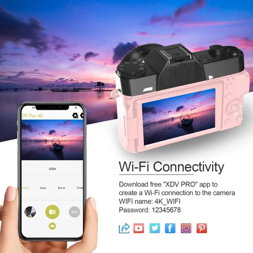 Vista 4 de Acuvar Cámara digital 4K Kit de vlogging de 48MP con micrófono, 2 baterías, lente gran angular, pantalla abatible de 180°, WiFi, zoom de 16X