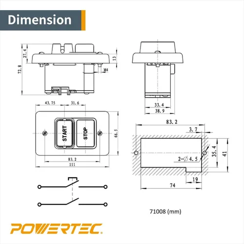 Vista 5 de Interruptor de encendido / apagado monofásico POWERTEC 71008 110 / 220V.