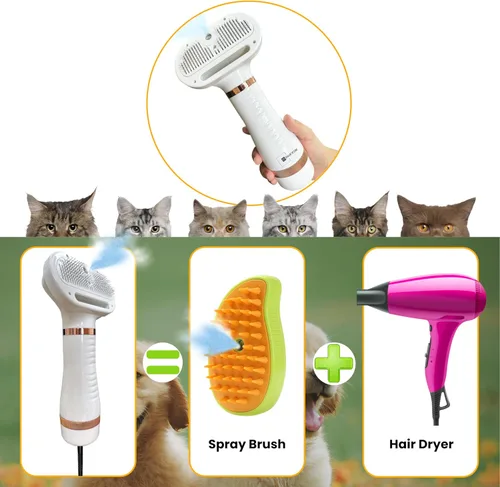 Vista 2 de Secador de pelo silencioso para mascotas de 300 W - Secador de pelo para mascotas para perros y gatos pequeños y medianos con peine extraíble