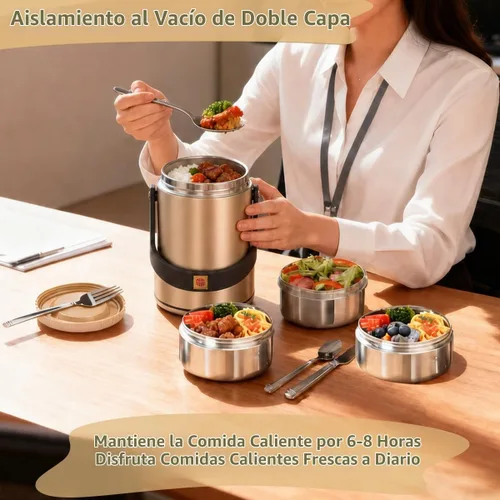 Vista 5 de Juego de recipientes de alimentos aislados al vacío de 67 onzas con 3 Dorado
