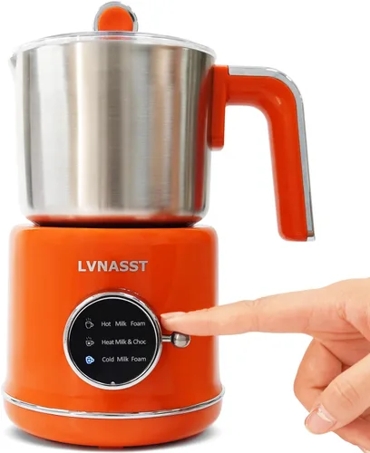 Vista 7 de Espumador de Leche Calentador 3 en 1 Vaporizador de Leche Eléctrico de Acero Inoxidable Hacedor de Espuma, 12oz Espumado Caliente y Frío, Espuma