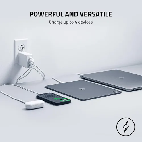 Vista 3 de Razer - Cargador USB-C GaN de 130 W, 4 puertos, carga súper rápida, color blanco