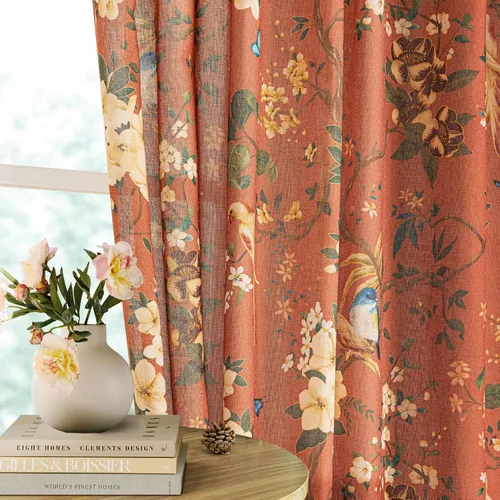 Vista 61 de Cortinas de lino de pájaro floral azul 2 paneles de 72 pulgadas de largo Aqua Blue