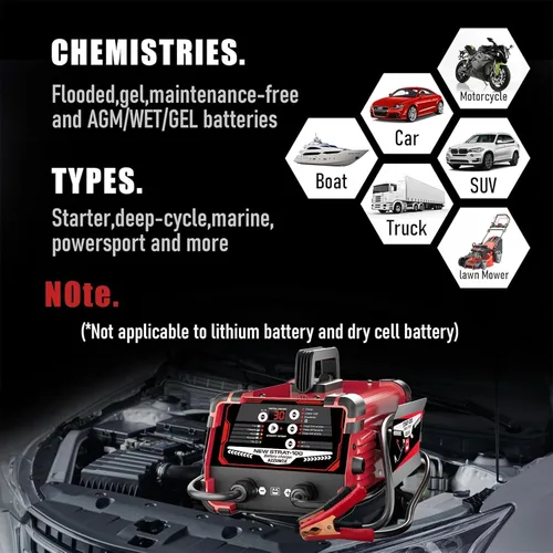 Vista 7 de Cargador de batería de coche de 12V 24V y arrancador de motor de 130A, mantenedor automático de batería de 0-30A, con arranque de motor