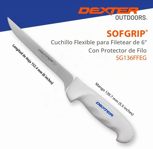 Vista 6 de Cuchillo de filete Dexter Outdoors de 6" con mango suave SOFGRIP Incluye protector de filo High-carbon American stainless blade sized for