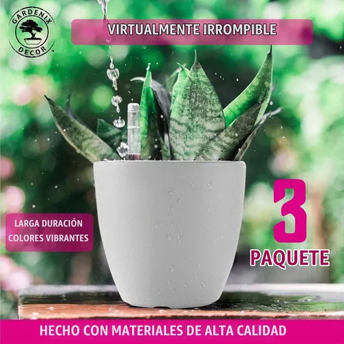 Vista 2 de GARDENIX DECOR Macetas de Riego Automático para Plantas de Interior, Pack de 3 - Maceta con Indicador de Nivel de Agua para Plantas, Herramienta