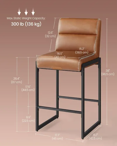 Vista 2 de VASAGLE Colección EKHO - Juego de 2 Taburetes de Bar, Taburetes de Altura de Mostrador con Respaldo, Taburetes de 26.4 Pulgadas, De Cuero Sintético