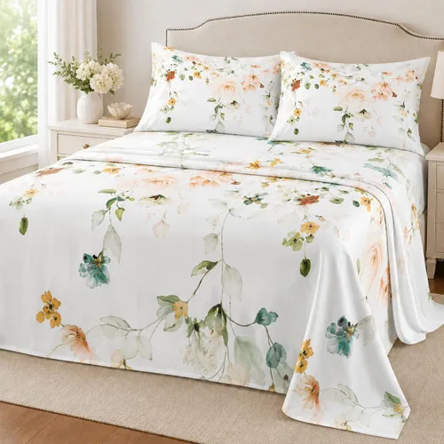 Vista 40 de YIYEA Juego de sábanas individuales, sábanas de hotel de calidad de 1800 hilos de microfibra doble cepillada con flores para cama individual, extra