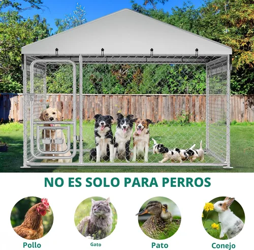 Vista 5 de YITAHOME Perrera para perros al aire libre con comederos giratorios, recinto para perros al aire libre de 7.5 x 7.5 pies con techo, jaula resistente