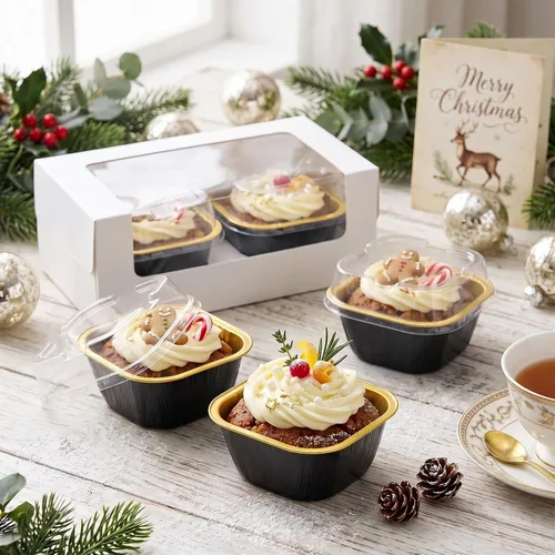 Vista 7 de EUSOAR - Tazas para cupcakes con tapas, 8 onzas, 50 unidades de flan de postres desechables, 3.5 x 2.7 x 1.6 pulgadas con tapas, postres de papel