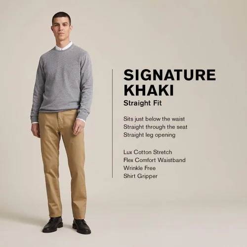 Vista 5 de Dockers Signature Lux Pantalones elásticos de algodón para hombre, ajuste recto, caqui.