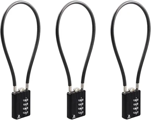 Vista 18 de RESET-201 (1 Pack) Candado de combinación de 4 dígitos con cable flexible de 7.1 pulgadas (18 cm), cerradura larga, cerradura de cable para viajes
