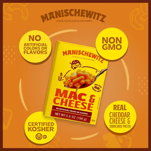 Vista 8 de Manischewitz Kosher Mac & Cheese, 5.5 onzas (paquete de 4) Hecho con queso cheddar real, sin colores artificiales de sabores, certificado Kosher