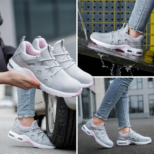 Vista 6 de LANSNBO Zapatos de punta de acero para mujer, zapatos de trabajo de seguridad indestructibles, con amortiguación de aire, ligeros, transpirables