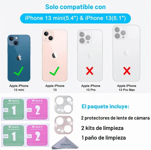 Vista 2 de Wisdompro [Paquete de 2] Protector de lente de cámara brillante para iPhone 13 de 6.1 pulgadas, para iPhone 13 Mini de 5.4 pulgadas, accesorios