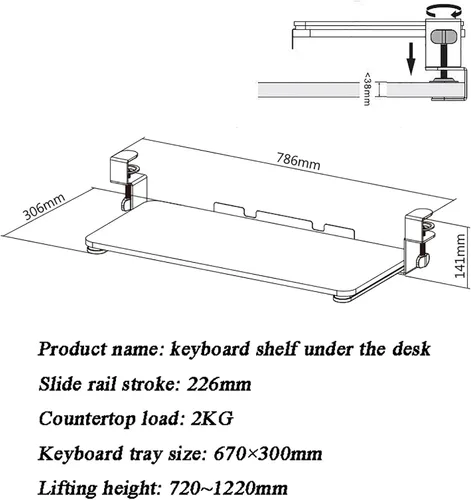 Vista 5 de Bandeja de teclado con abrazadera para teclado debajo del escritorio, extensor de mesa y escritorio extraíble debajo del escritorio, mientras