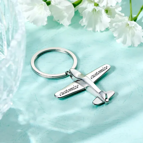 Vista 5 de Fanery sue Llavero de acero inoxidable personalizado con nombre de piloto de avión, grabado en caja de regalo