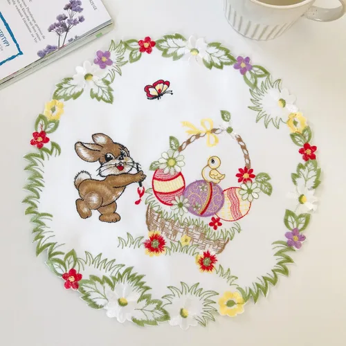 Vista 30 de Mantel bordado para decoración de encaje a prueba de polvo, sin arrugas, lavable, floral, rectangular, para cocina, comedor, vacaciones, cumpleaños