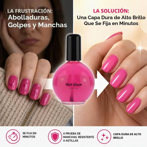 Vista 3 de Pro Nail Wet Glaze - Esmalte de uñas seco transparente Quick Top Coat