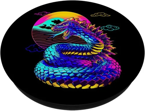 Vista 2 de Cool Streetwear synthwave 80s 90s retro anime snake dragon PopSockets Adhesive PopGrip