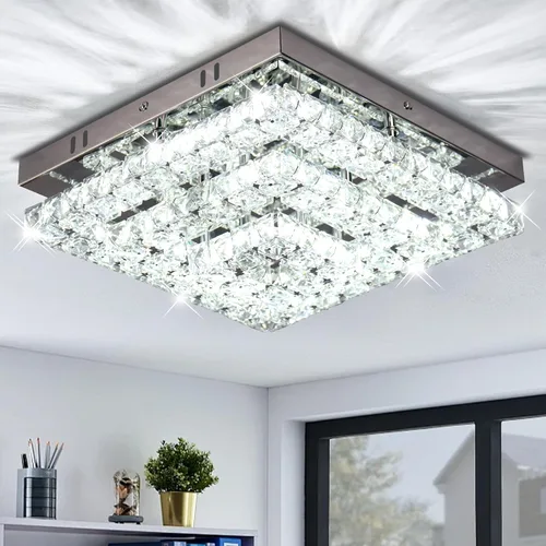 Vista 16 de Lámpara de Araña de Cristal Regulable de 11.8", Luz de Techo de Cristal, Lámparas de Araña Modernas de Montaje al Ras, Lámpara de Techo