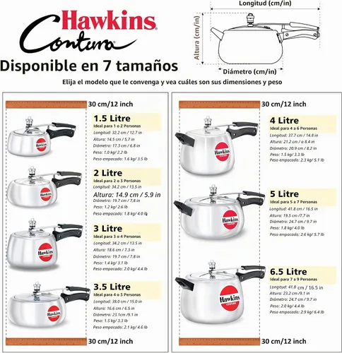 Vista 6 de Hawkins HC15 Contura - Olla a presión de 1,5 litros, pequeña, aluminio, color plateado